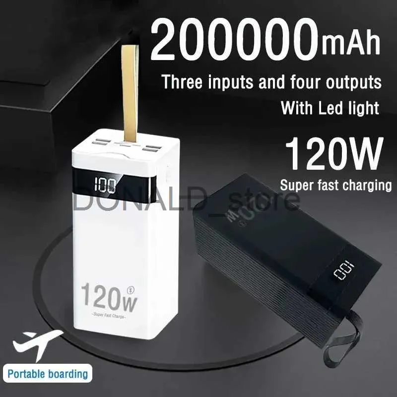 Cell Phone Power Banks Mobile Power Supply 200Ah Large Capacity 120W Ultra Fast Charging Intelligent Digital Display Screen with LED Free Shipping J231220