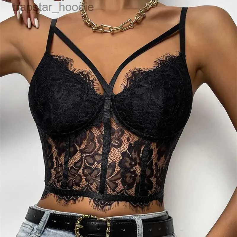 Women's Tanks Camis Women's Tube Top Camisole Adult Solid Color Lace Hollow-Out Sleless Backless Spaghetti Strap Crop Tops Summer Camis y2k Tops L231220