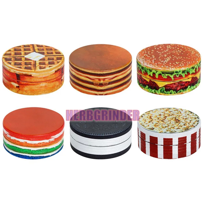 Newest Smoking Colorful Hamburg Biscuit Style Zinc Alloy 50MM Dry Herb Tobacco Grind Spice Miller Grinder Crusher Grinding Chopped Hand Muller Cigarette Holder DHL