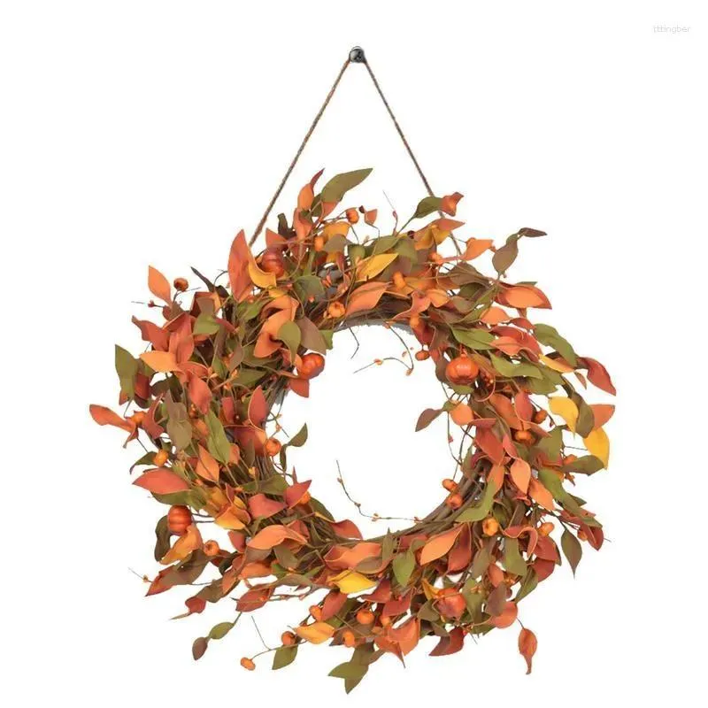 Wreaths Decorative Flowers Autumn Wreath Outdoor 50cm Artificial Autumn/Fall Wreaths For Front Door Leaves Berries Pinecones Halloween Par