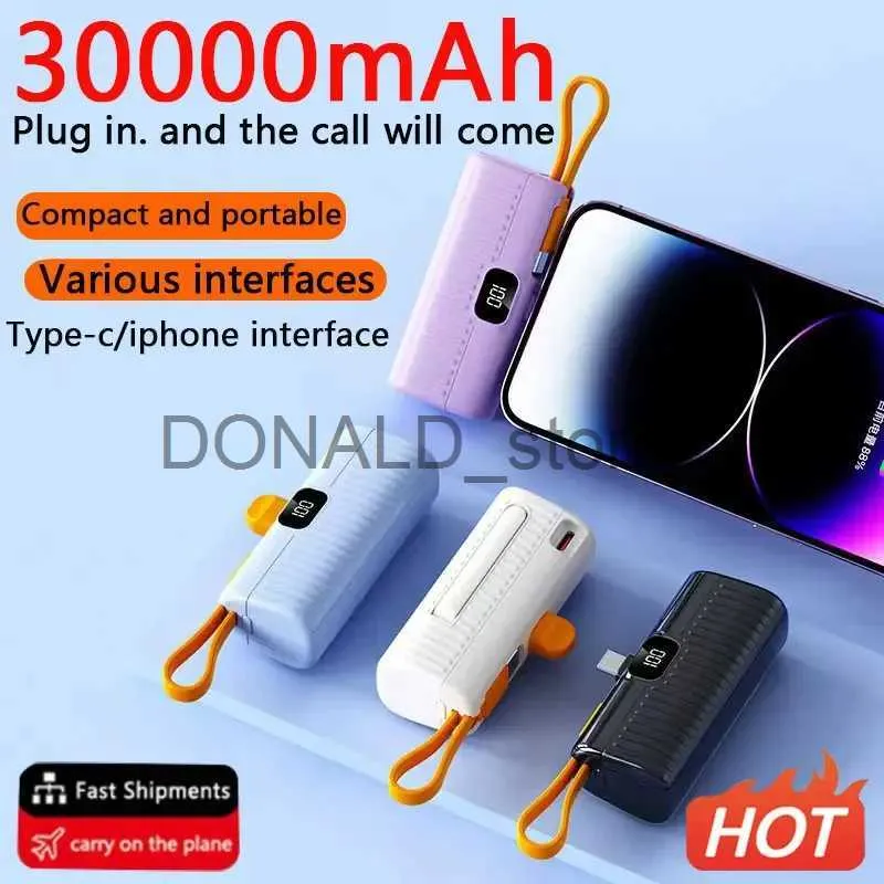 Mobiltelefon Power Banks 30000mAh Mini Wireless Power Bank High Capacity Fast Charging Mobile Power Supply Emergency Externt batteri för iPhone Type-C J231220