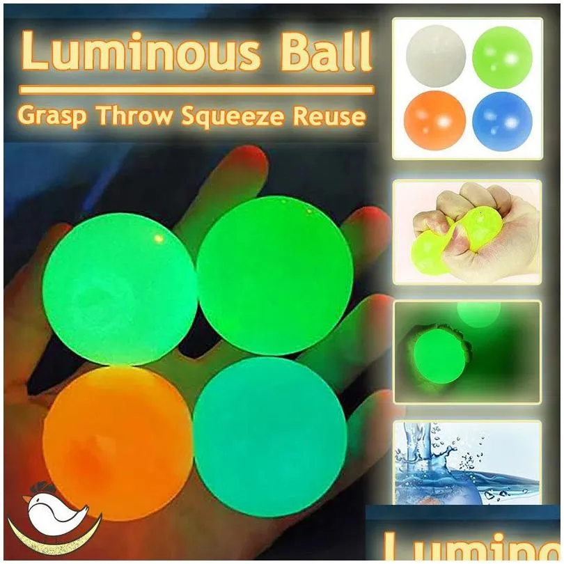 Other Home Decor Dolls 5 10Pcs Luminous Sticky Ball Toys 4 5Cm Wall Party Games Glow In The Dark Novelty Decompression Squeeze Toy 2 Dhyko