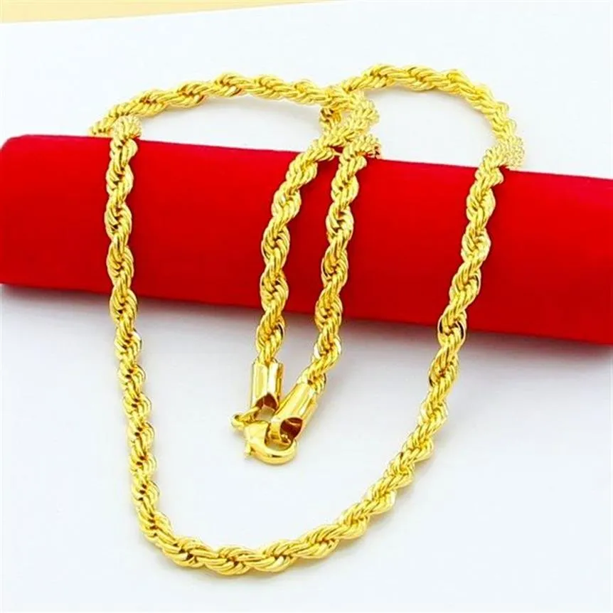 Collier de chaîne de corde en acier inoxydable plaqué or véritable 18K 4MM pour hommes chaînes en or bijoux de mode cadeau HJ259222u