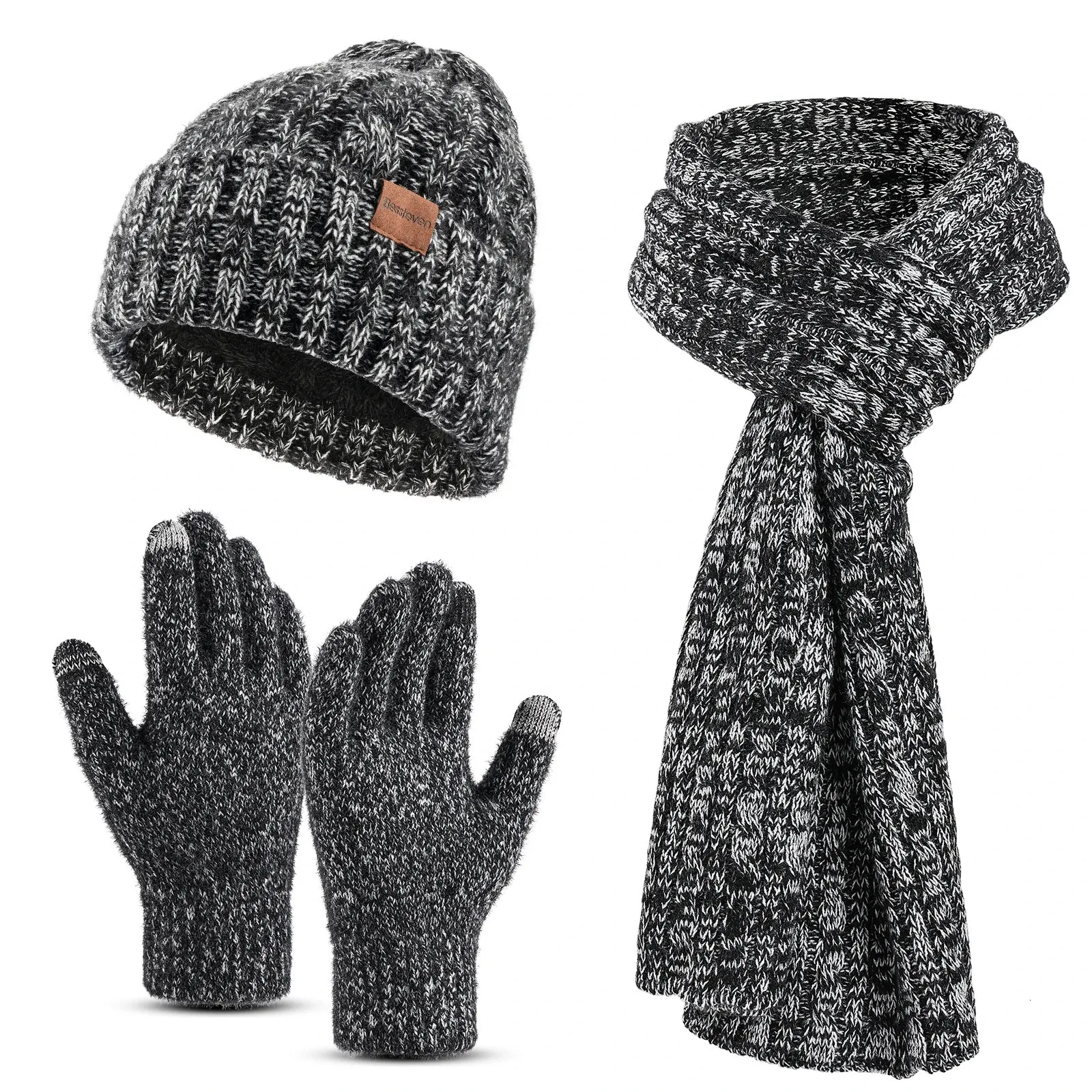 Ozero 3 -steinhut -Schalhandschuhe Set - Wintergestrickte Set Touchscreen -Handschuhe Slouchy Hat Halswärmer Mode halten 231220