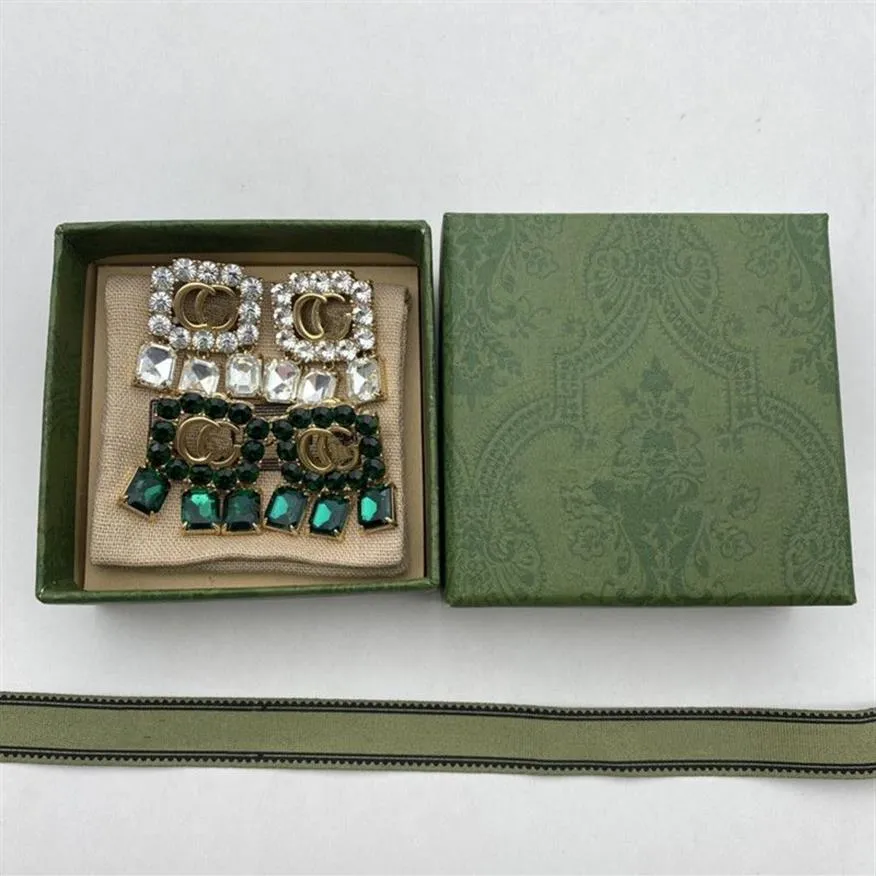 Con BOX Orecchini con diamante Orecchini con perla verde bianco Grande Orecchino di perla Donne di lusso Test Studs Fidanzata Madre Regalo Gioielli240c