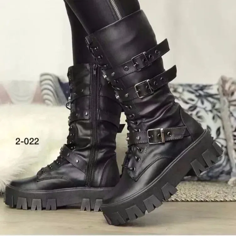 أحذية منتصف العجل نساء الخريف أزياء الشتاء الدانتيل السحاب بوتاس mujer boots منصة الرياضة الكعب السيدات أحذية الركبة عالية الأحذية 231219