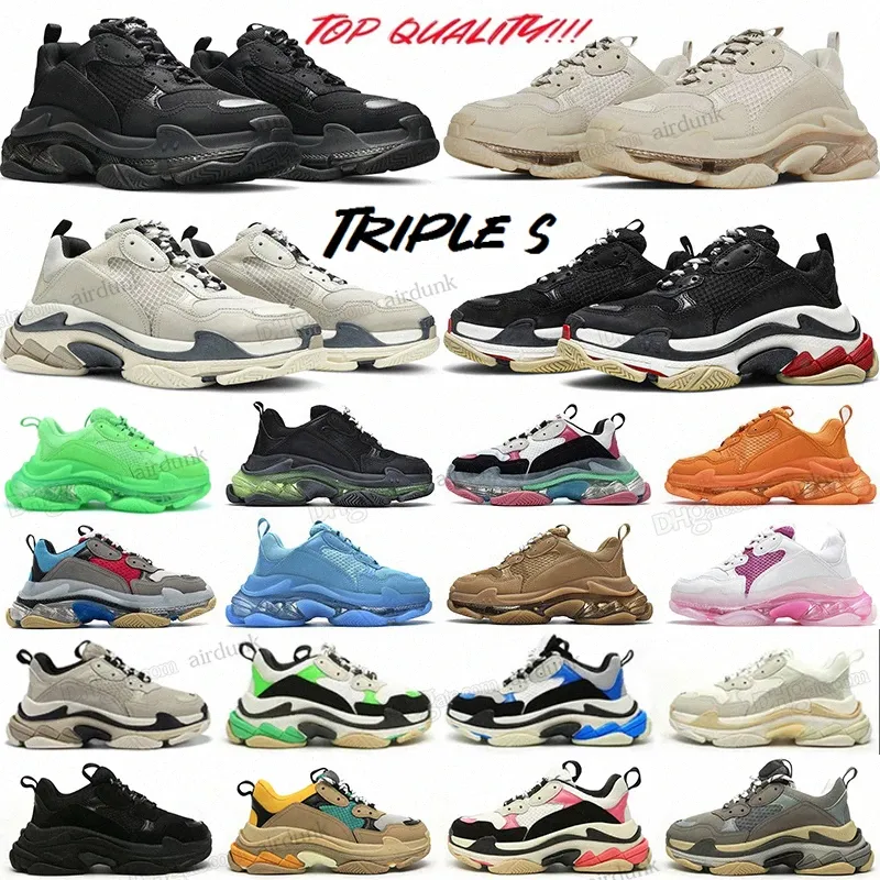 triple s sneakers men women top quality designer shoes luxury Black White Beige Teal Blue Bred Red Pink mens trainers clear sole platform Tennis old casual shoe