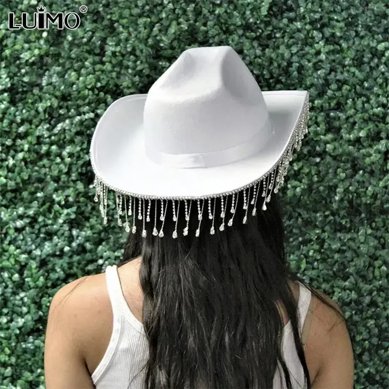 Bonnet Crâne Caps Western Cowboy Chapeau Mode Réglable Cordon Gland Cowgirl Couleur Unie Large Bord Parti Jazz Topper 231219