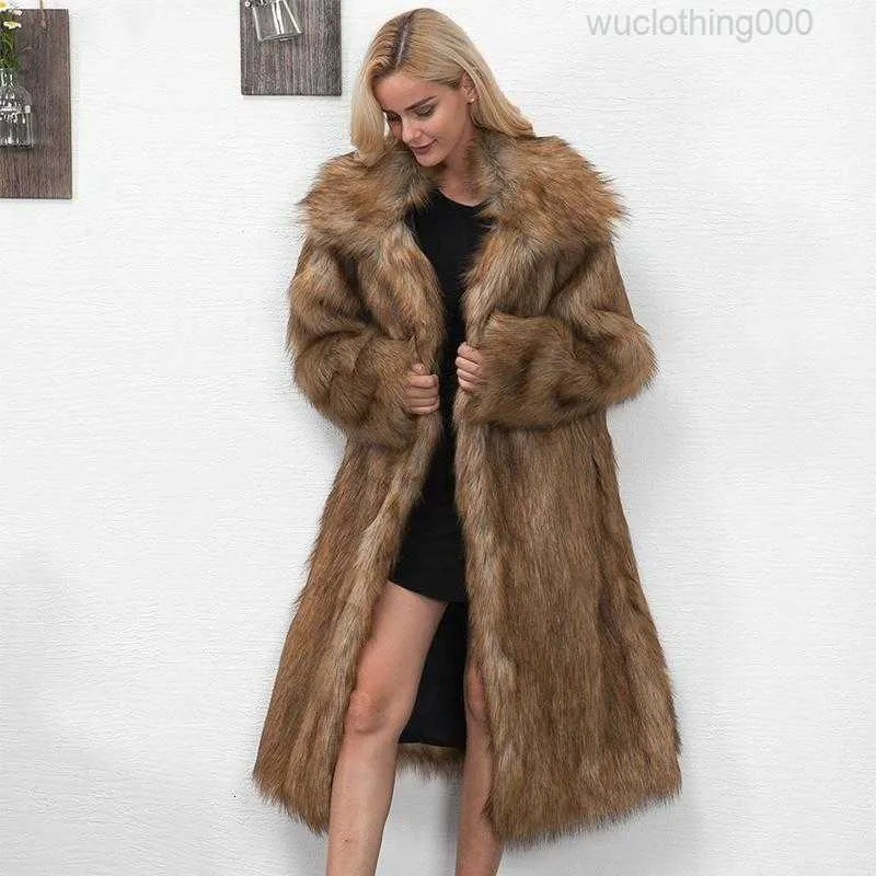 Winter Womens Plus Size Faux Fur Coat Long Slim Thicken Warm Hairy Jacket Trendy Outerwear Trenchcoat