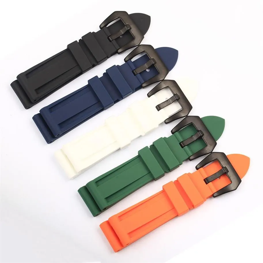 Pulseira de silicone para relógio inteiro, preto, azul, verde, laranja, branco, borracha 22mm 24mm, ajuste pam2261