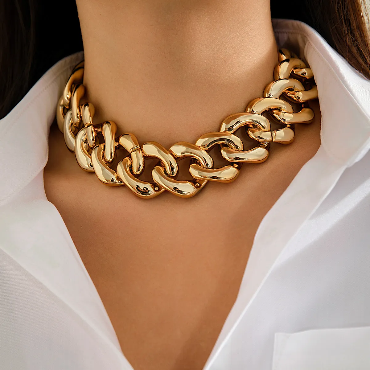 Ожерелье для женщин, большая цепочка в стиле панк, хип-поп, металлическая цепочка-колье золотого, серебряного цвета, подвеска, ожерелья, оптовая продажа