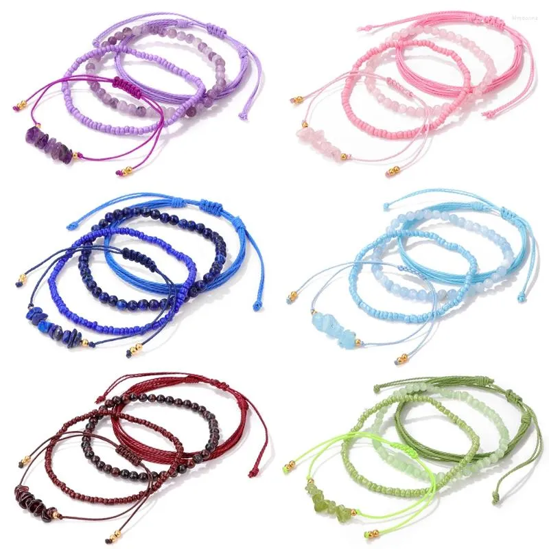 Charm-Armbänder, mehrschichtiges Seil für Damen und Herren, Naturstein, Kies, Amethyste, Quarze, Samen, Perlen, geflochtenes Armband-Set, Boho-Schmuck