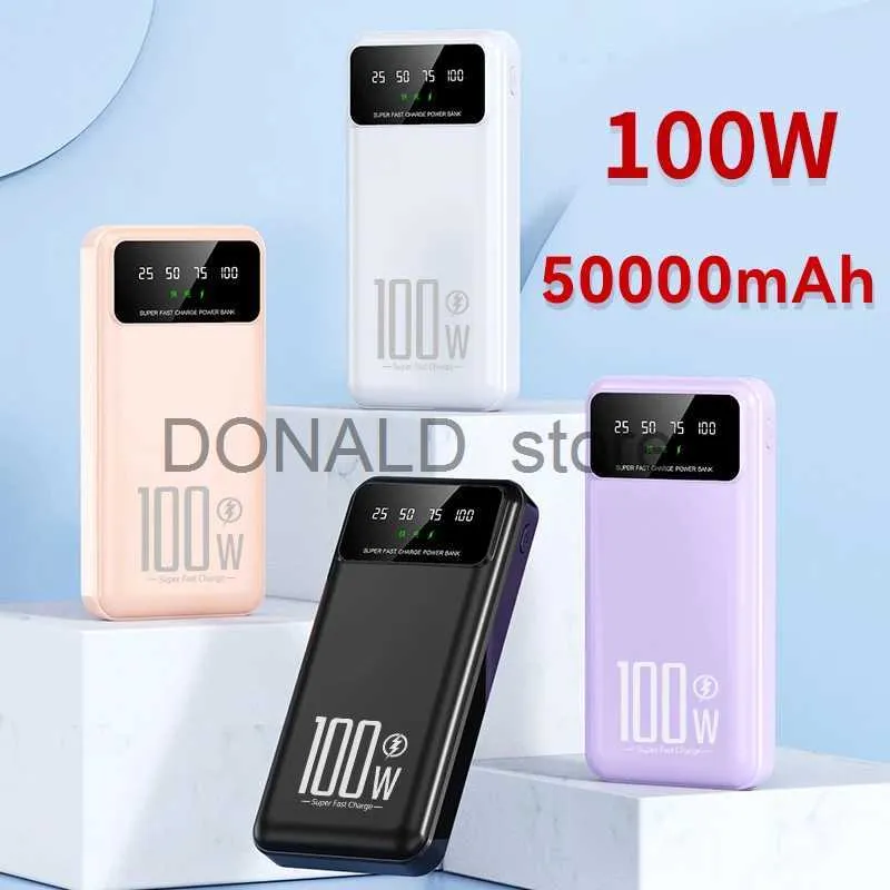 Banques d'alimentation pour téléphone portable 100W Power Bank 50000mAh Charge ultra rapide pour Huawei Samsung Chargeur de batterie externe portable pour iPhone 15 Xiaomi Powerbank J231220