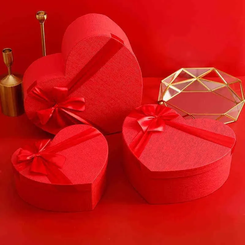 Wrap Red Heart Formed Florist Hat Box Candy Boxes Set Valentine's Day Gift Box Packaging Boxes Flowers Gifts Living Vase H1231