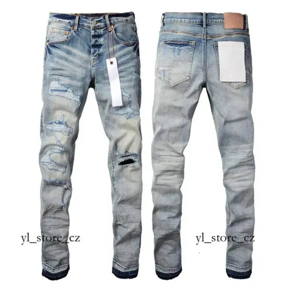 Designer masculino roxo marca jeans rasgado em linha reta jeans regulares denim lágrimas lavado preto empilhado jeans roxo 4138