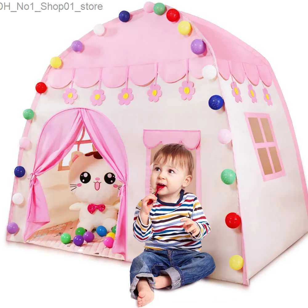 Leksak tält barn tält rosa blå barn lek hus barn tente enfant bärbar baby lek hus tipi barn blommor lilla baby slott q231220