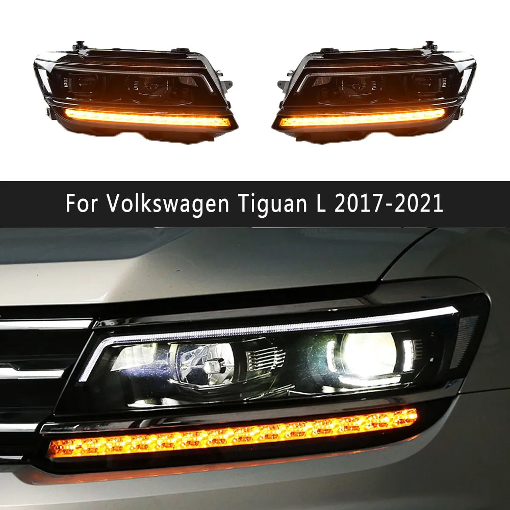 Dla VW Tiguan LED Assemble 17-21 DRL Daytime Runging Light Streamer Turn Signal Angel Oko przednia lampka wysokiej wiązki
