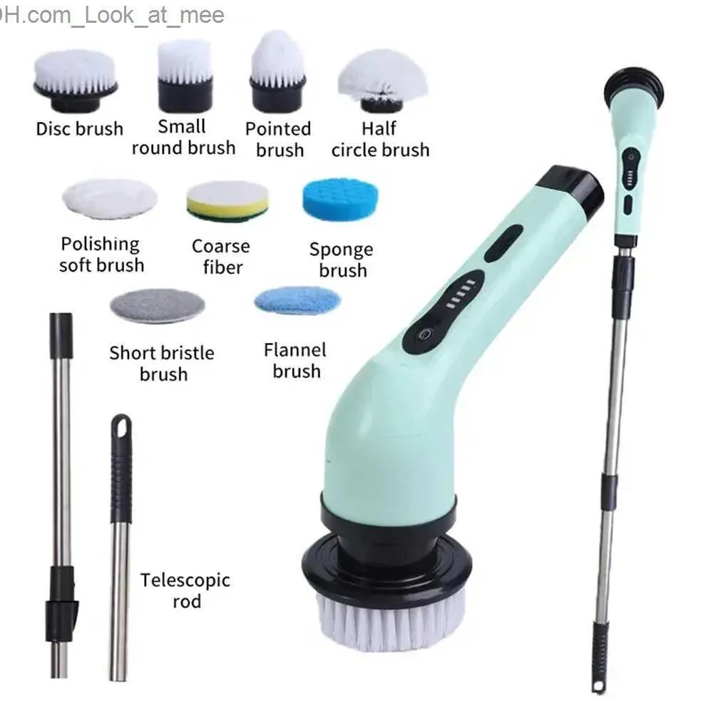 Cleaning Brushes 9 in 1 Electric Cleaning Brush Window Wall Cleaner Electric Turbo Scrub Brush Rotating Scrubber Kitchen Bathroom Cleaning Tools Q231220