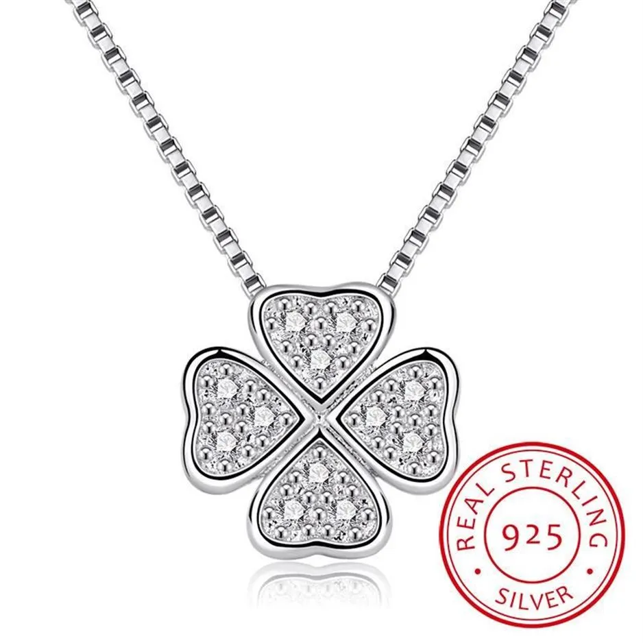 Chaînes réel 925 bijoux en argent sterling amour trèfle colliers pendentifs strass mode tour de cou maxi collier femmes collier262q