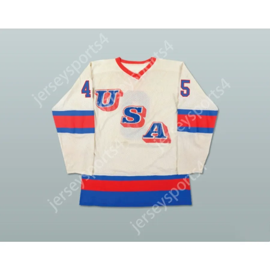 MAGLIA HOCKEY BIANCA SQUADRA NAZIONALE USA DONALD TRUMP 45 NUOVA Cucitura superiore S-M-L-XL-XXL-3XL-4XL-5XL-6XL