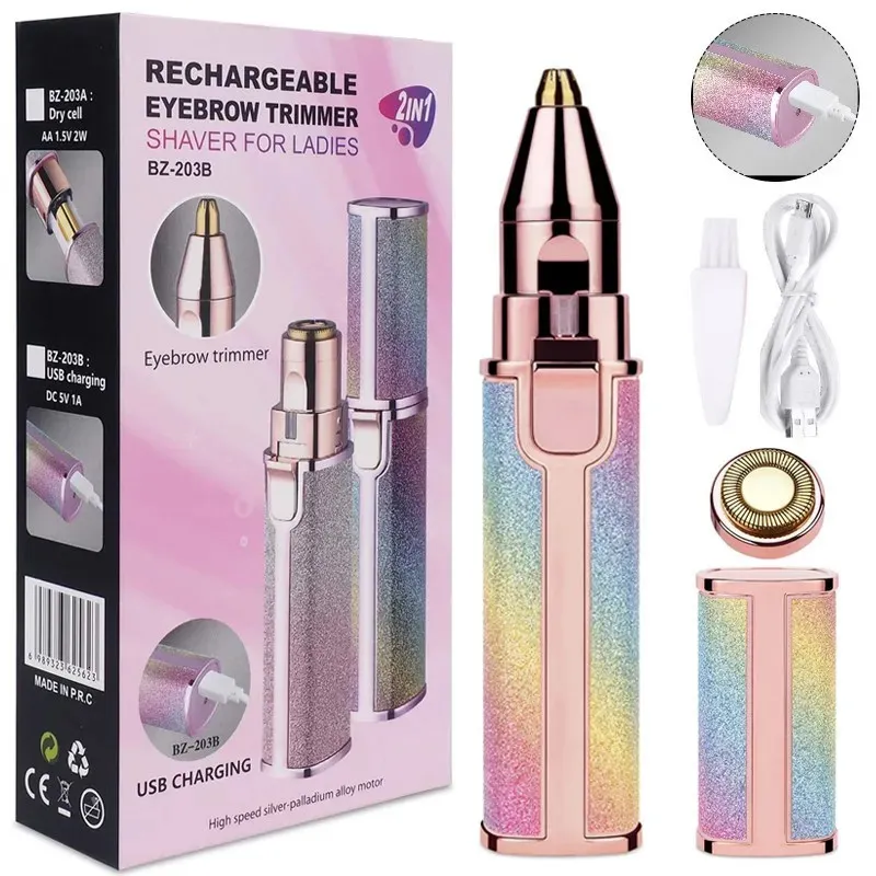 2 en 1 rasoir de sourcils électrique rechargeable épilateur corps féminin rouge à lèvres forme épilation mini rasoir indolore 231220