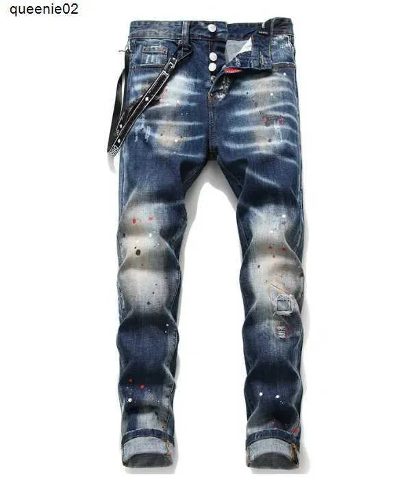 Dsquare Designer di lusso europeo e americano D2 Pantaloni slim fit con ricamo elastico Moda Swing Paint Abbigliamento da uomo Jeans taglia USA