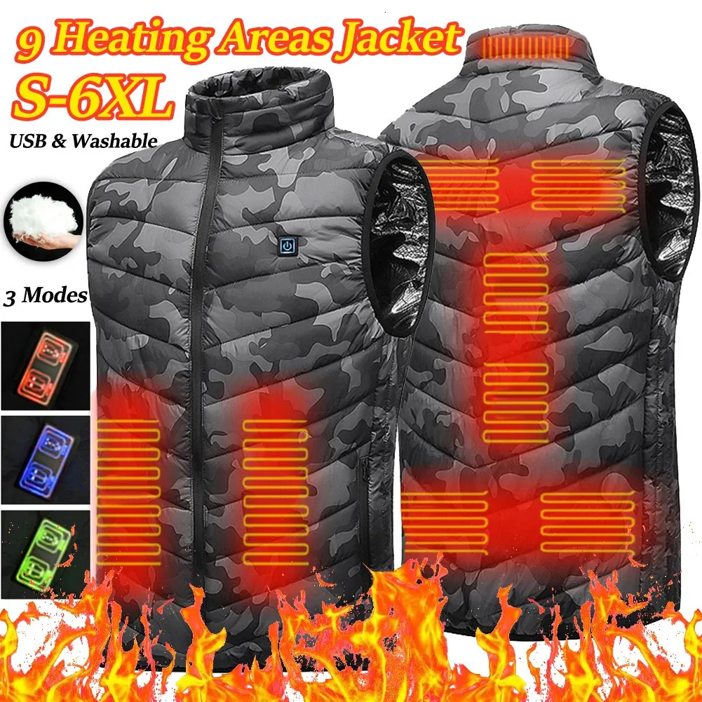 Vestes chauffées électriques 9 zones de gilet Hommes femmes Veste de chauffage USB de manteau de sport pour le camping 231020