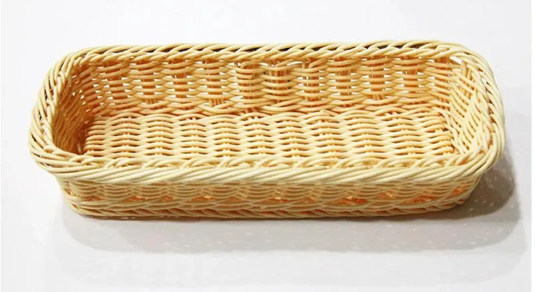 Panier en plastique rotin paniers de vaisselle rectangulaire en osier boîte de rangement en bambou pour couteaux fourchettes baguettes pain gâteaux Fruits LL