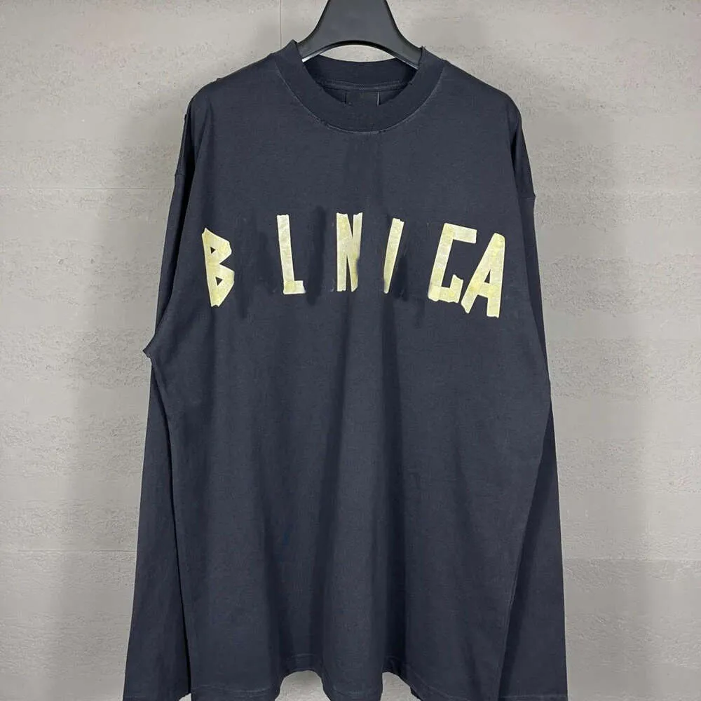 Balencigas – t-shirts de luxe classiques avec lettrage en caoutchouc imprimé, usés, vieux T-shirts à manches longues, amples pour hommes et femmes