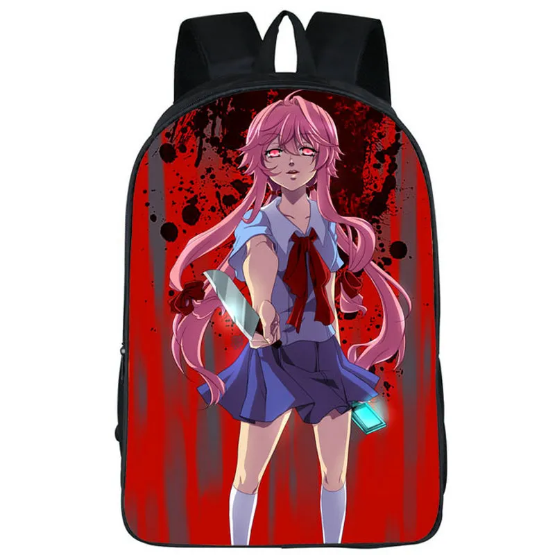 Mirai Nikki ryggsäck GASAI YUNO DAYPACK FRAMTID Dagbok School Bag Cartoon Packsack Print Rucksack Bild skolväska fotodag