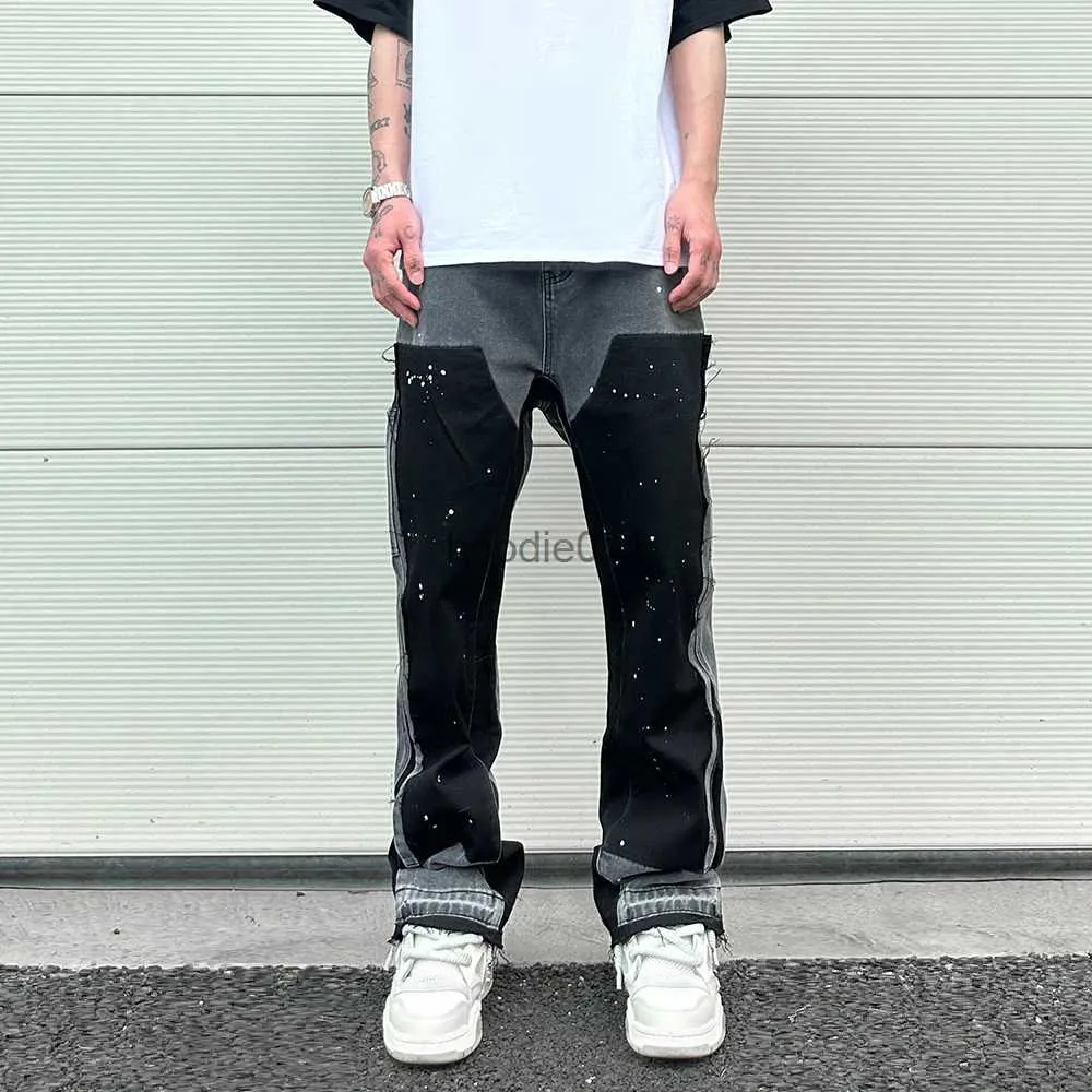 DHgate.com:Mens 2023 Graffiti Black Flared Denim Jeans
