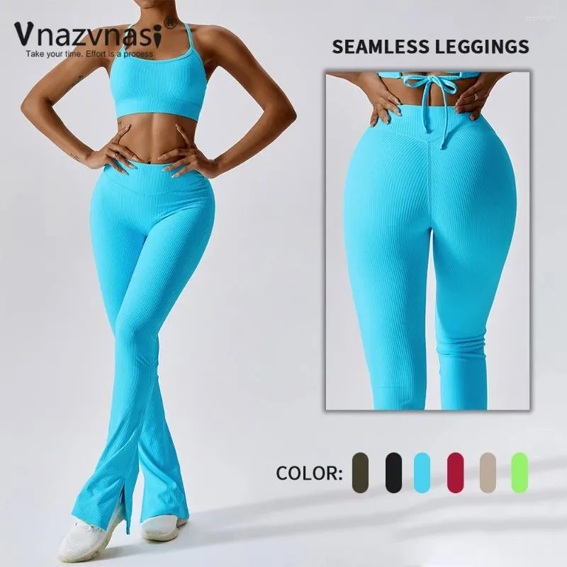 Active Pants Vnazvnasi Ribbed Sport Leggings For Fitness Yoga Fleared Trousers Push Up Sports Tights Women Workout Sportswear Gym