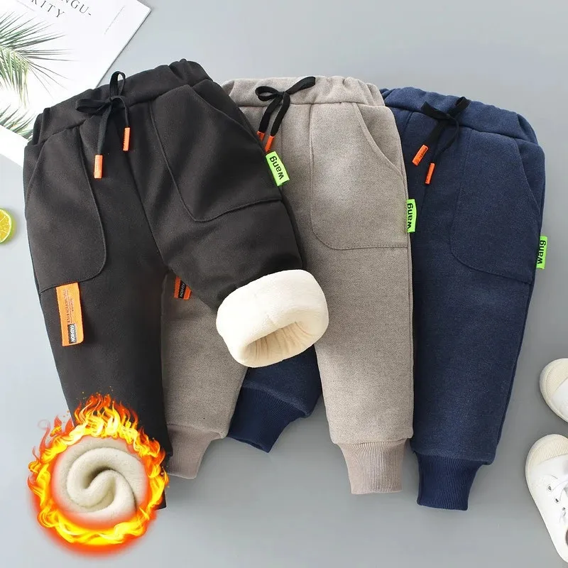 Vinterbarn tjock fleece byxor Autumn 0-6y barn rak varm sportbyxa baby flicka elastisk midja joggare svettpant för pojke 231219