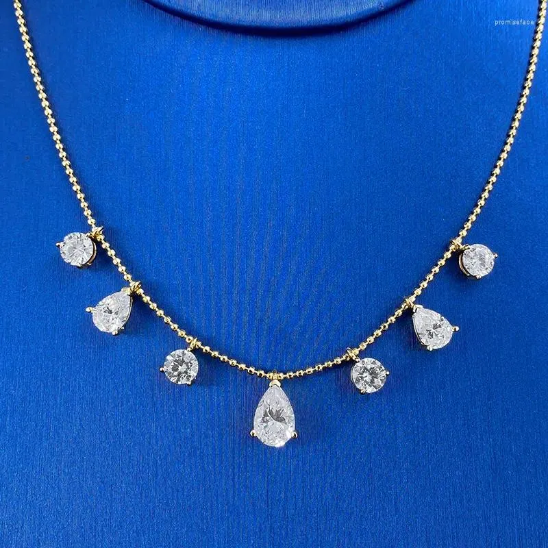 Chaînes Goutte d'eau Moissanite Diamant Collier Réel 925 Sterling Argent Fête De Mariage Chocker Pour Femmes Pendentif Bijoux