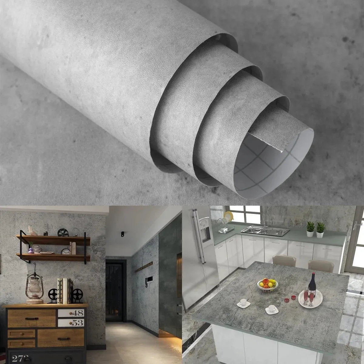 Totio Gray 3D Betong Självhäftande tapeter för modern heminredning Tjockna Peel och Stick Wall Paper Room Decor Eesthetic 231220