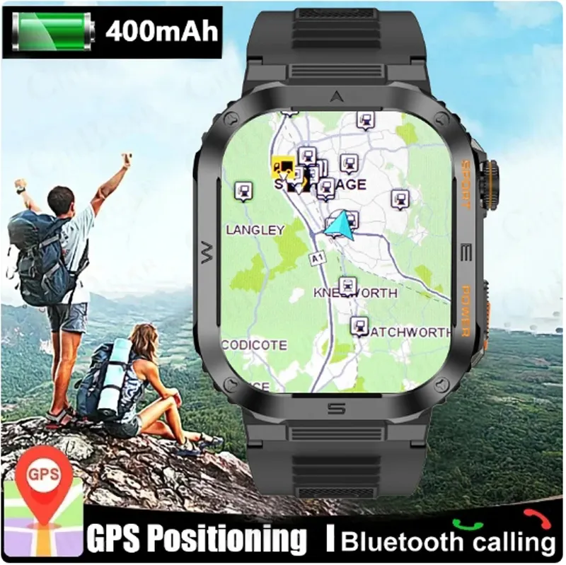 Nouveau Militaire en plein air nouvelle montre intelligente 400 mAh batterie GPS Sport Fitness montre IP68 étanche Bluetooth appel Smartwatch hommes femmes