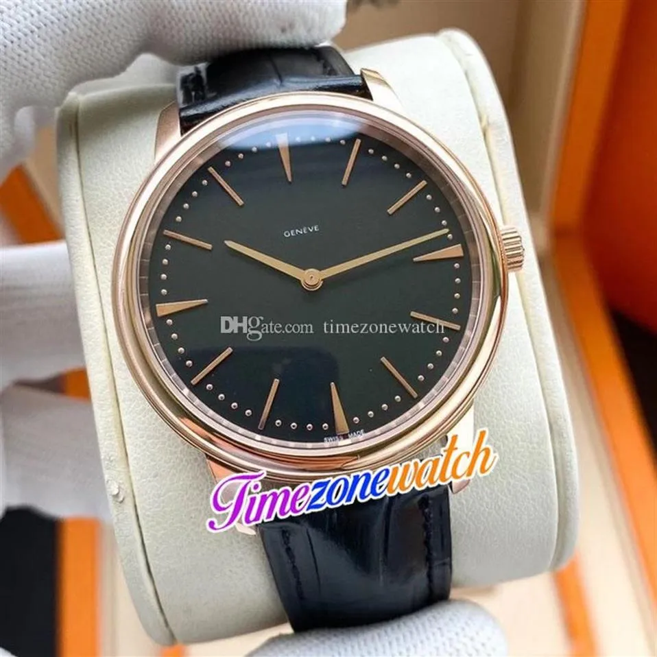 40mm Patrimony 81180 000R-9162 Miyota 8215 Automatic Mens Watch 81180 Black Dial Rose Gold Case Leather Strap Watches Timezonewatc263k