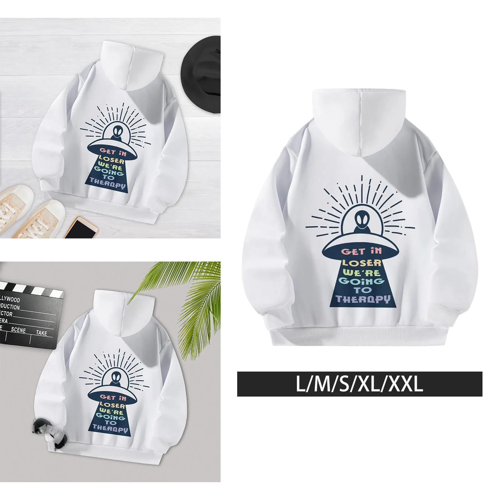 Sweatshirt Tops Long Sleeve Versatile Polyester Fashion Printed Hooded Sweatshirt for Household Shopping Winter Hiking Travel