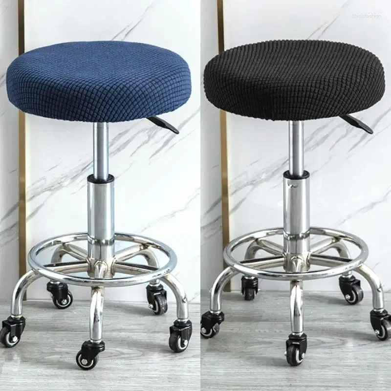 Chair Covers Solid Color Round Cover Bar Seat Case Dining Stool Thickened Washable Elastic Cushion Home