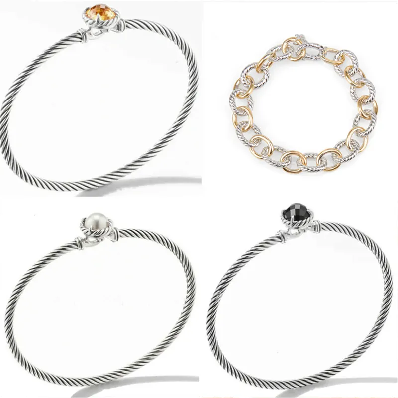 DY Bracelets à breloques torsadés ouverts pour femmes, argent et or 925, diamants pour hommes, chaîne cubaine rétro personnalisée, festival, créateur de bijoux de fiançailles, cadeau avec boîte