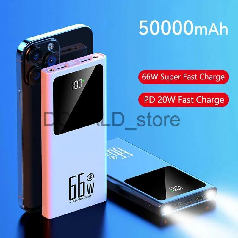 Banki zasilania telefonu komórkowego 50000MAH 66W Power Bank Super Szybkie ładowanie dla iPhone15 Samsung Przenośna ładowarka zewnętrzna do Huawei Xiaomi Powerbank J231220