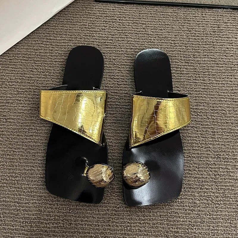 Womens Square Toe Flat Sandals: Korean Style Slippers, Large Size