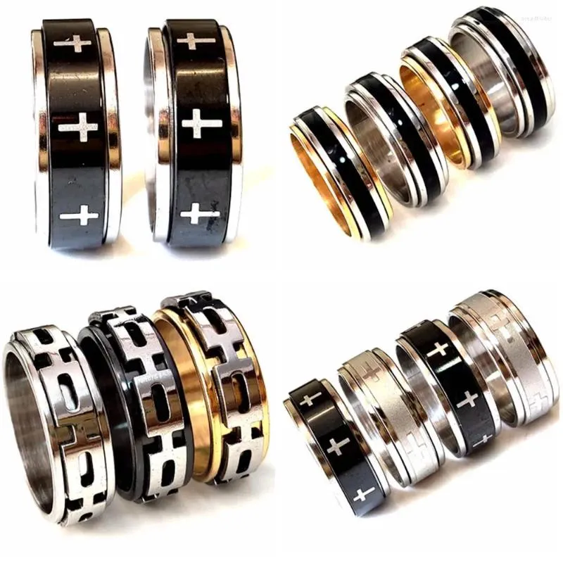 Cluster Ringen 30 stks Draaibare Mannen Ring Rvs Spinner Cross Spin Roterende 8mm Wedding Band Man Punk Partij sieraden