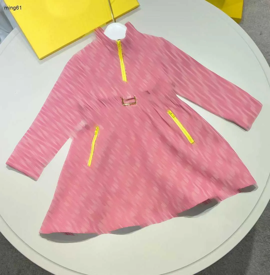 Vestido de niña de marca Diseño de cintura vestidos para niños Tamaño 110-160 Falda de diseñador de bebé de manga larga Vestido de niño con media cremallera Dec10
