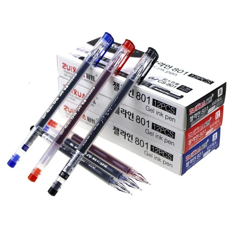 ZUIXUA 12 pièces stylo Gel 038mm noir bleu rouge stylos à encre grande capacité écriture lisse école étudiant bureau papeterie 231220