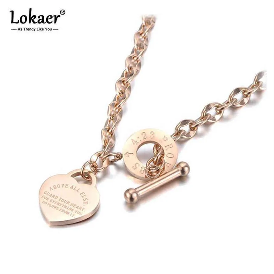 Lokaer Titanium Stainless Steel Heart Charm Pendant Necklaces Jewelry Classic Love Bible Proverbs 423 O-Chain Necklace N19085 H122722