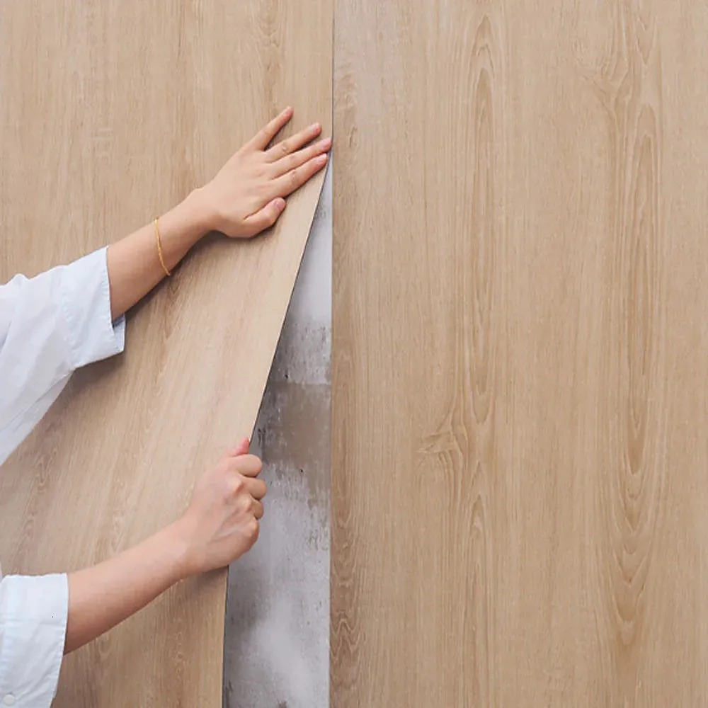 3D Wood Grain Wallpaper Peel And Stick Wall Tiles SXP Floor Antislip Flooring Waterproof Antismoke 118 X 157 231220