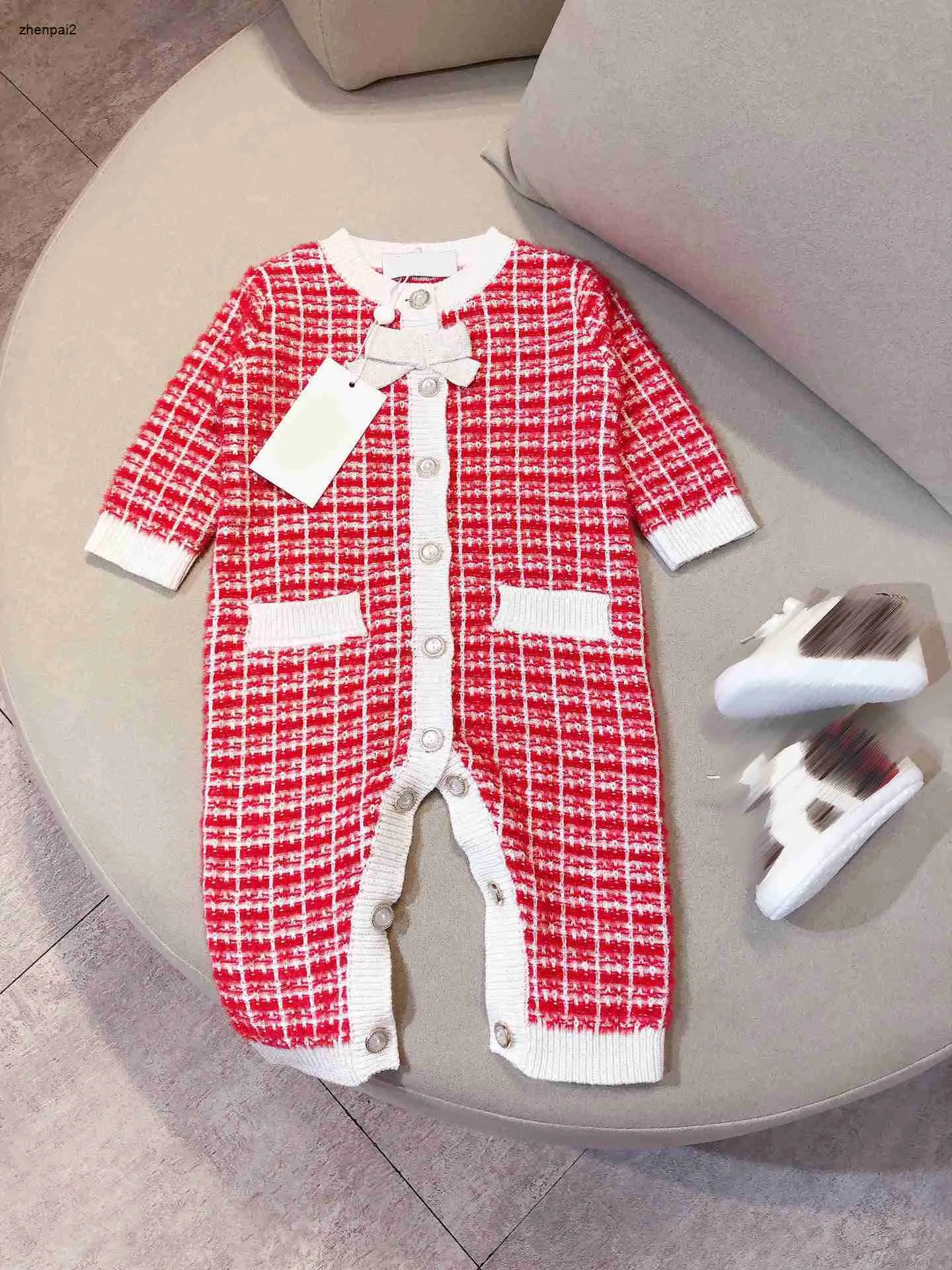 Luxury kids jumpsuits designer infant bodysuit Size 59-90 White pearl buttons born baby clothes Dec10