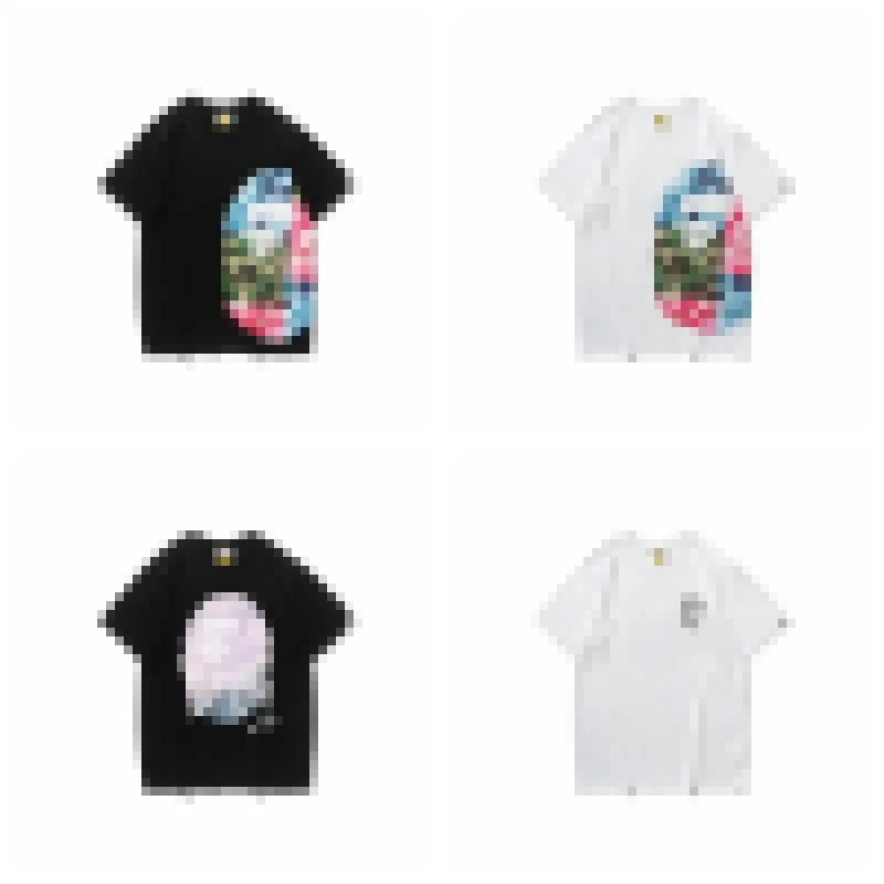 A BATHING APE SAKURA PHOTO APE HEAD TEE Weißes und schwarzes T-Shirt für Herren