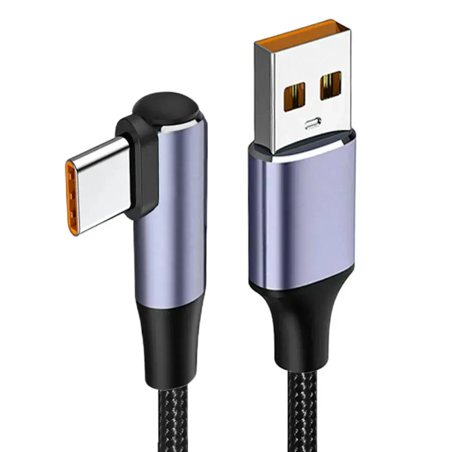 6A Superschnelles Ladekabel rechtwinklig 90 Grad geflochtenes Typ-C-Kabel PD 66W USB A auf C Kabel für iOS/Samsung/Huawei/Xiaomi/MacBook/MateBook/LG und mehr